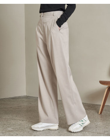 SIPT7022 One Tuck Side Banding Slacks_Ash Beige