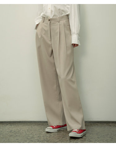 SIPT7052 muse two tuck wide slacks_Beige