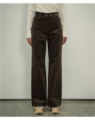SIPT7056 high waist corduroy pants_Charcoal brown