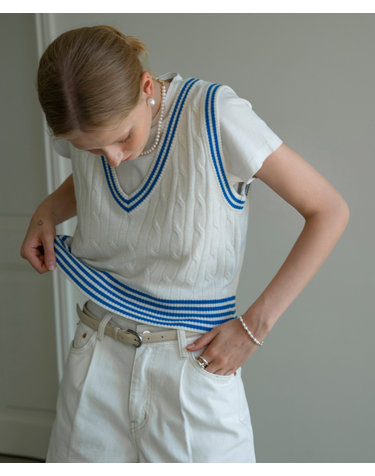 SIKN2032 marine cable knit vest_Ivory