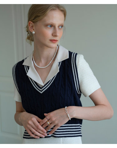 SIKN2032 marine cable knit vest_Navy