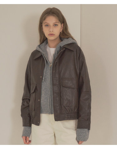 SIOT4079 페이크 레더 봄버 자켓_Brown