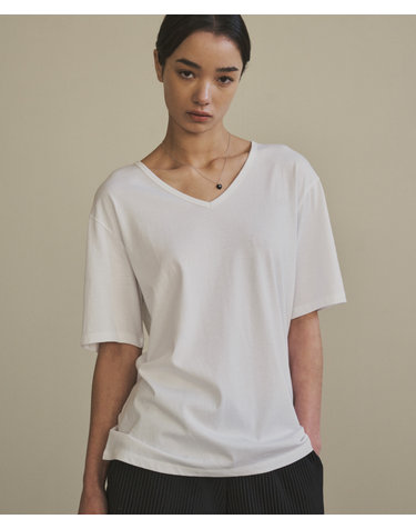 SITP5136 루즈핏 브이넥 반팔티_White