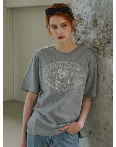 SITP5064 Basset Hound T-shirt_ Melange gray