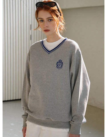 SITP5180 브이넥 로열 자수 맨투맨_Melange gray