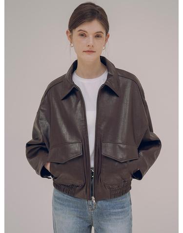 SIOT4045 fake leather bomber jacket_Brown