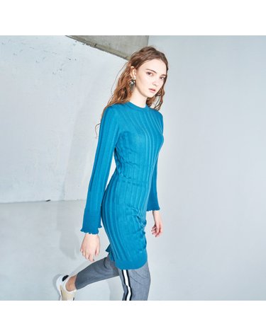 Merino Wool one side slit dress #Green