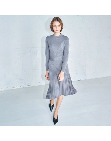 Flared rib knit dress_Grey
