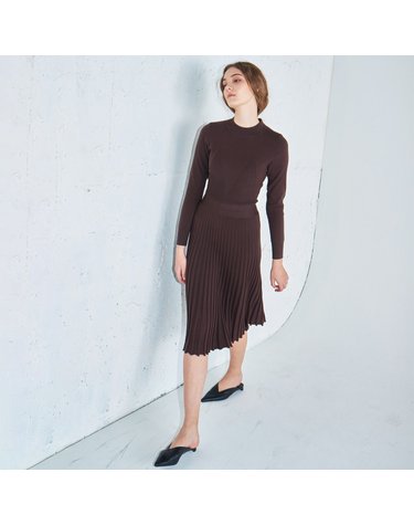 Flared rib knit dress_Chocobrown