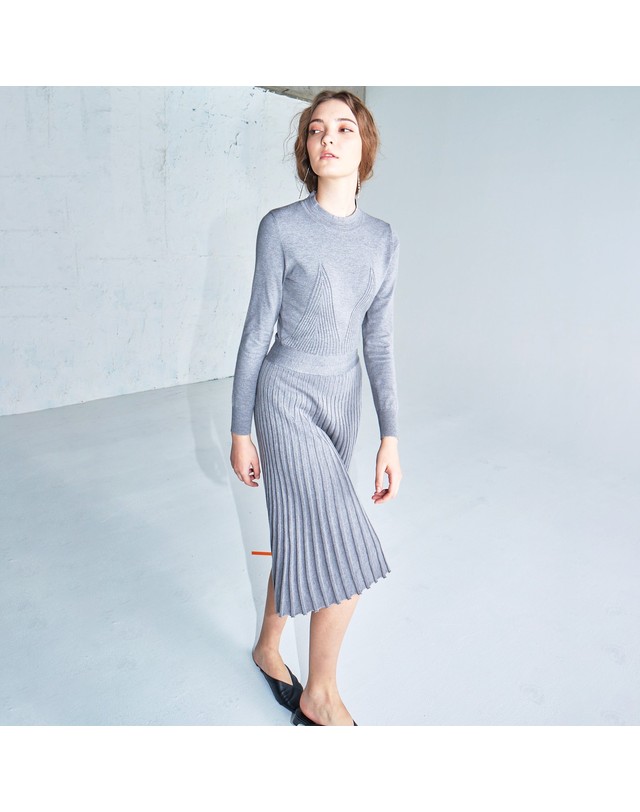 아이홀릭 Flared rib knit dress_Grey 그레이 착용컷