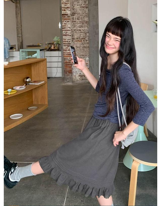 아이홀릭 7부 보트넥 스트라이프 티셔츠 착용컷
