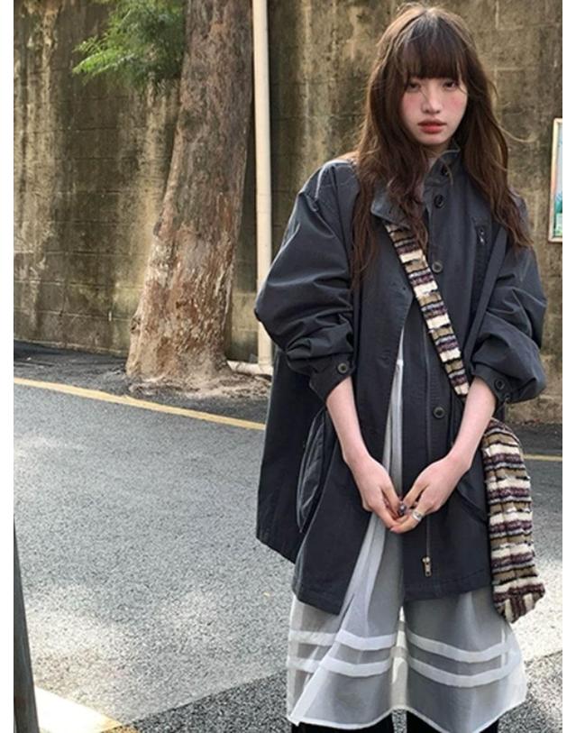 아이홀릭 하이넥 하프사파리자켓 착용컷