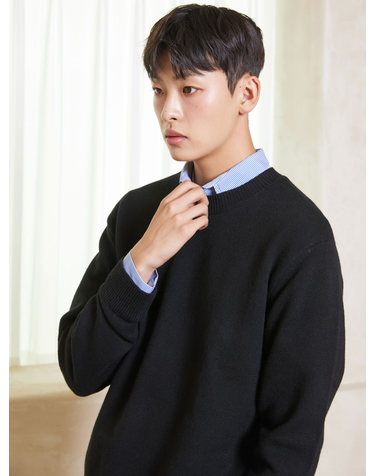 캐시라이크 라운드 케이블 니트 블랙   5COLOR