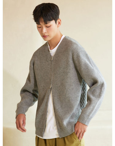 더블 집업 골지 와이 가디건 멜란지 그레이   3COLOR