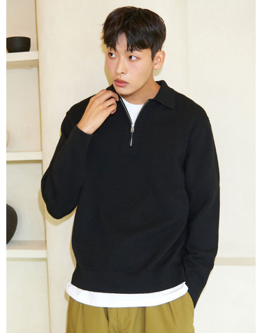 하프 집업 폴로 니트 블랙  5COLOR