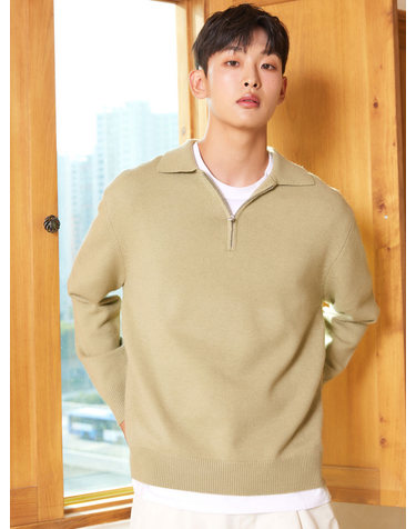 하프 집업 폴로 니트 올리브   5COLOR