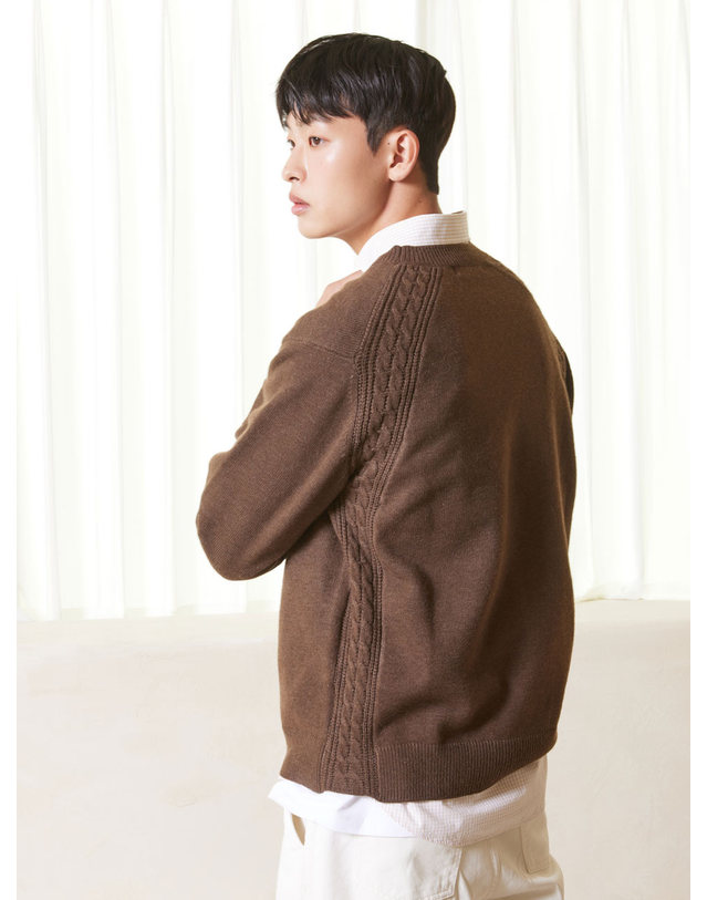 아이홀릭 캐시라이크 라운드 케이블 니트 브라운 5COLOR 착용컷