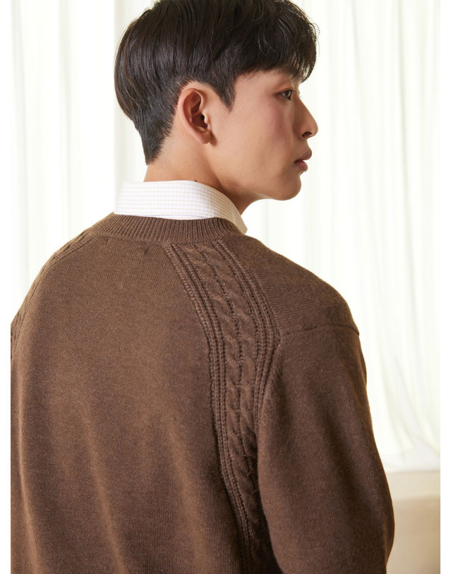 아이홀릭 캐시라이크 라운드 케이블 니트 브라운 5COLOR 착용컷