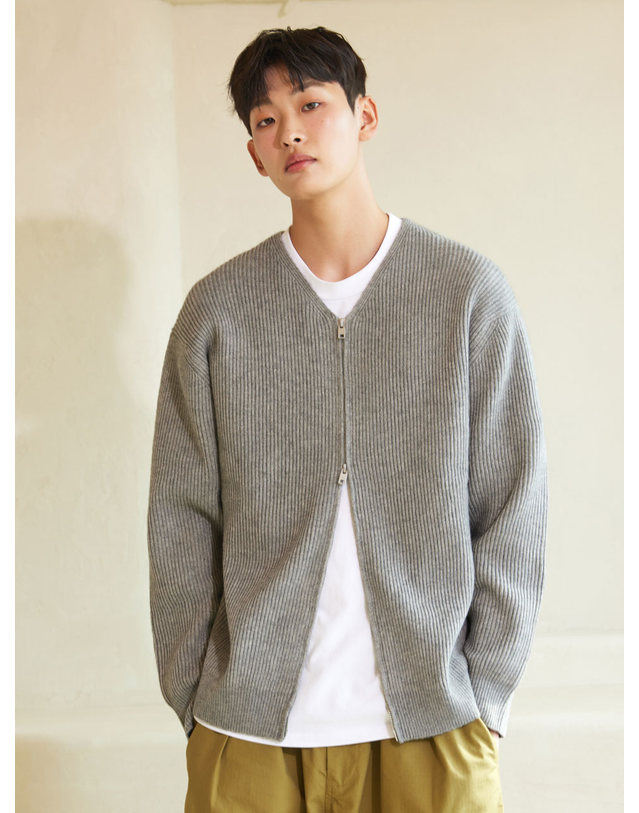 아이홀릭 더블 집업 골지 와이 가디건 멜란지 그레이 3COLOR 착용컷