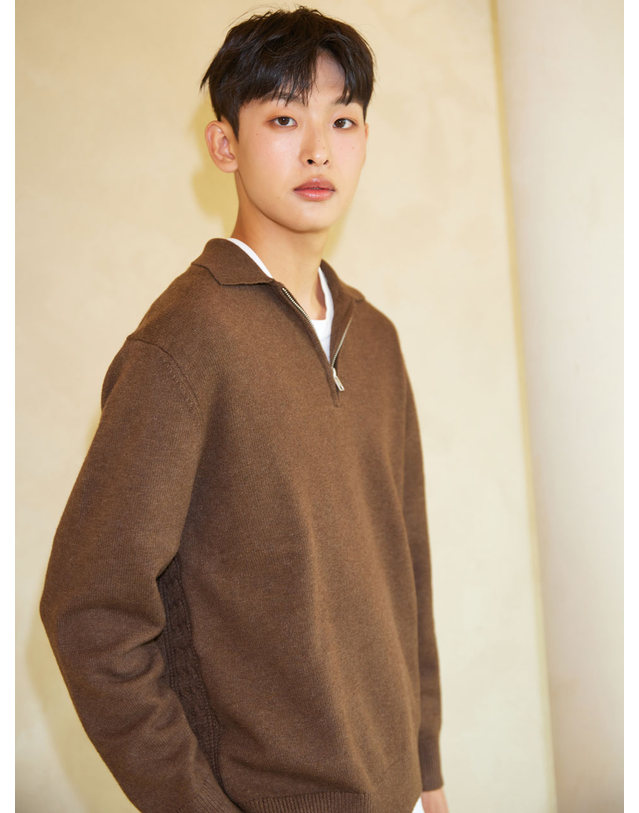 아이홀릭 하프 집업 폴로 니트 브라운 5COLOR 착용컷
