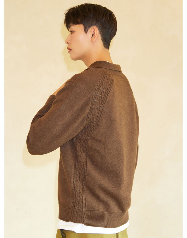 아이홀릭 하프 집업 폴로 니트 브라운 5COLOR 착용컷