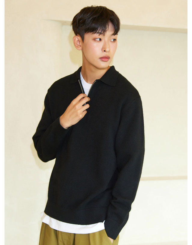 아이홀릭 하프 집업 폴로 니트 블랙 5COLOR 착용컷