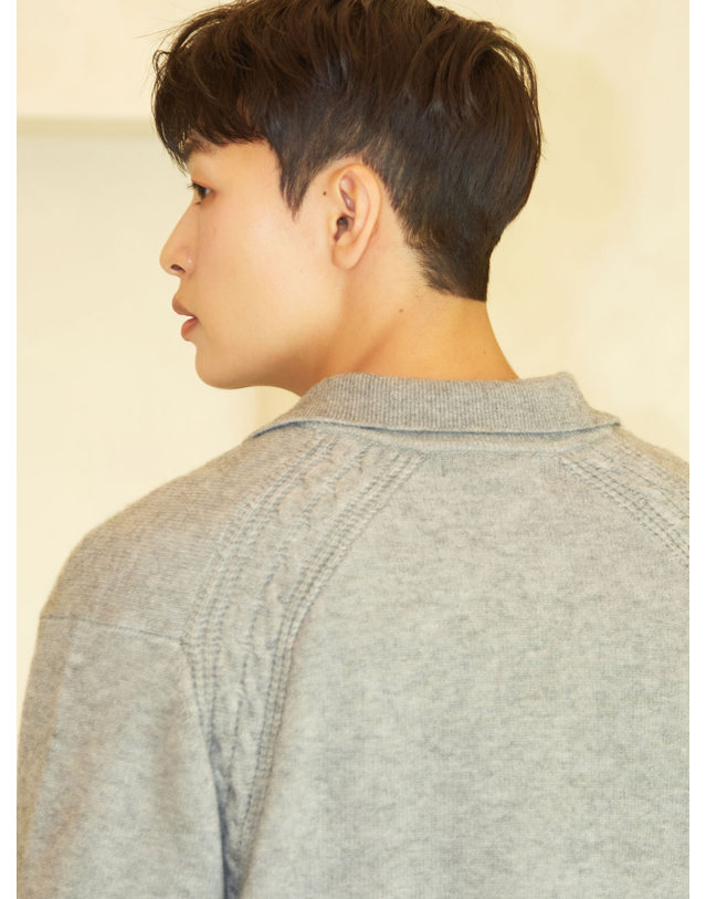 아이홀릭 하프 집업 폴로 니트 멜란지 그레이 5COLOR 착용컷