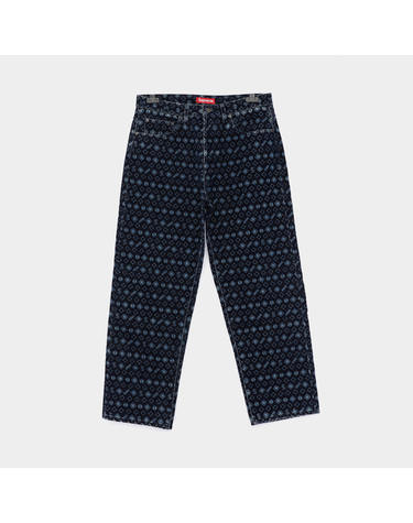 슈프림 패치로고 플록 루즈핏 데님 남성 팬츠 FW24P70 BLUE