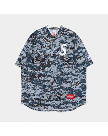 슈프림 S 로고 베이스볼 헨리 반팔 남성 티셔츠 SS25KN95 DIGI CAMO