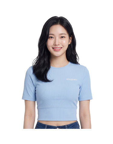 디스커버리 여성 반팔 크롭 골지 워터 탑 DWSW94043-BLN