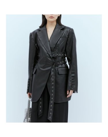 [해외직구] 26 FW 로크 트리플 벨트 워랩 인조 레더 블레이저 자켓 R5CA140 VM 14BLACKLEATHER