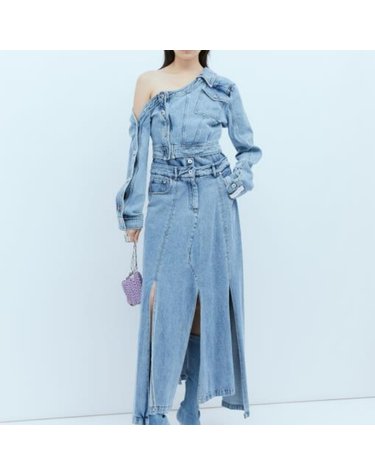 [해외직구] 26 FW 로크 어시메트릭 넥라인 원숄더 크롭 데님 자켓 R5CA113 VM 09BLUE