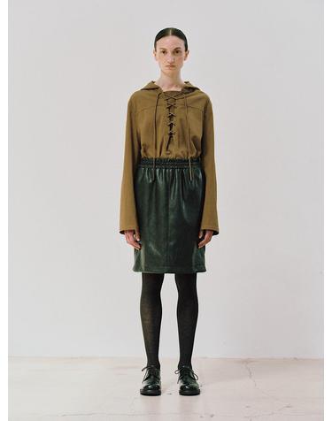 LACE UP HOOD BLOUSE (OLIVE)