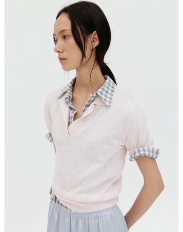 COTTON SILK BLEND COLLAR KNIT (LIGHT PINK)