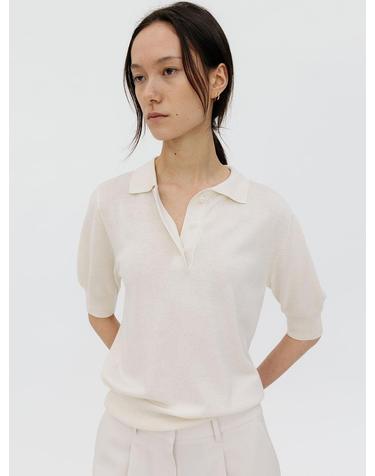COTTON SILK BLEND COLLAR KNIT (ECRU)