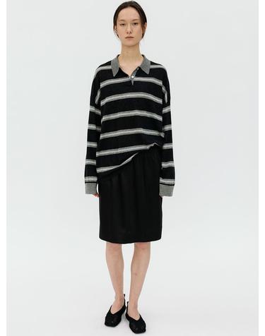 VISCOSE SATIN BANDING SKIRT (BLACK)