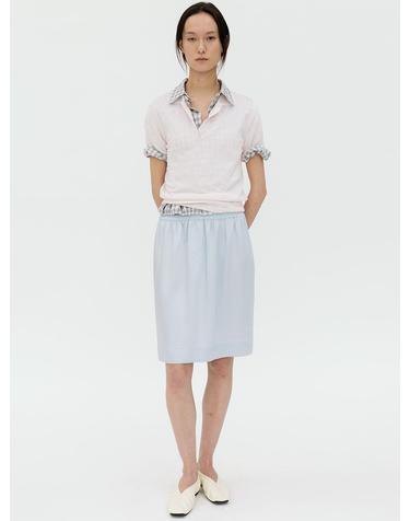 VISCOSE SATIN BANDING SKIRT (LIGHT BLUE)