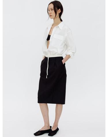 SATIN CONTRAST MIDI SKIRT (BLACK)