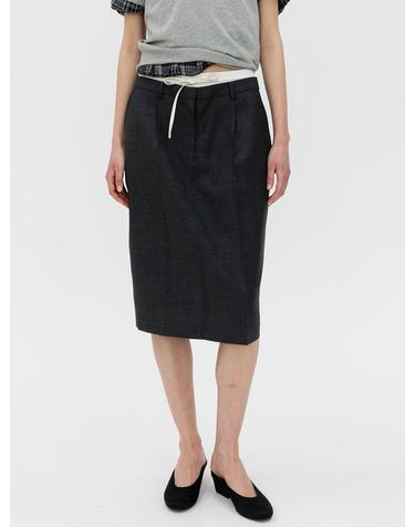 SATIN CONTRAST MIDI SKIRT (CHARCOAL)