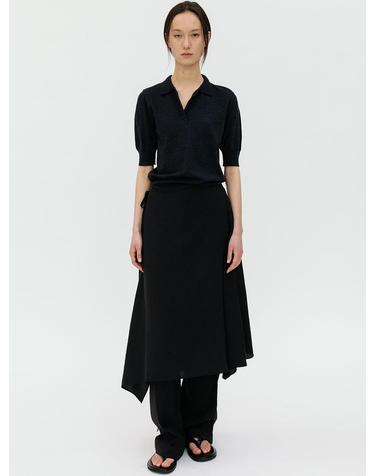 SILKY ASYMMETRIC WRAP SKIRT (BLACK)