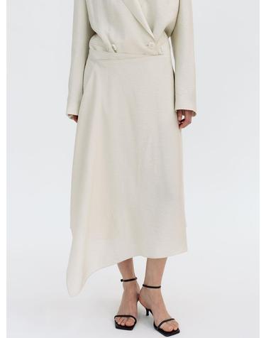 SILKY ASYMMETRIC WRAP SKIRT (ECRU)