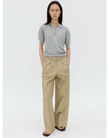 COTTON TWO TUCK WIDE PANTS (BEIGE)