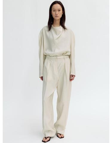 SILKY BELTED BARREL PANTS (ECRU)