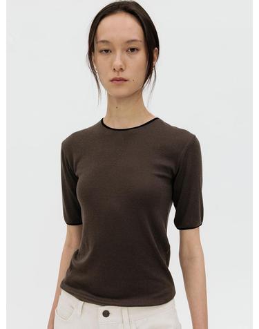 CONTRAST BINDING JERSEY TOP (BROWN)