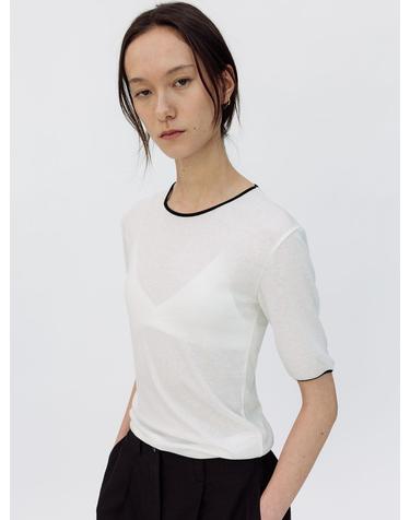 CONTRAST BINDING JERSEY TOP (IVORY)