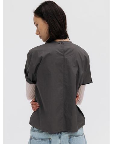 COTTON ROUND NECK TOP (CHARCOAL)