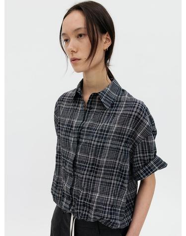 CHECK BLOUSON SHORT SLEEVE SHIRT (NAVY)