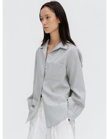 STRIPE OPEN COLLARED BLOUSE (BLACK)