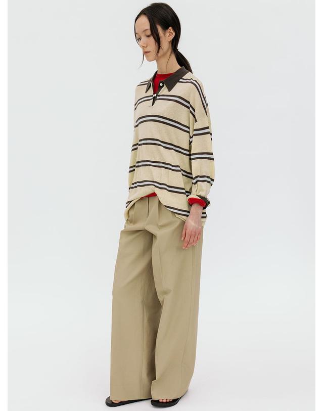 르비에르 STRIPE OVER-FIT COLLAR KNIT (LIGHT YELLOW) 착용컷