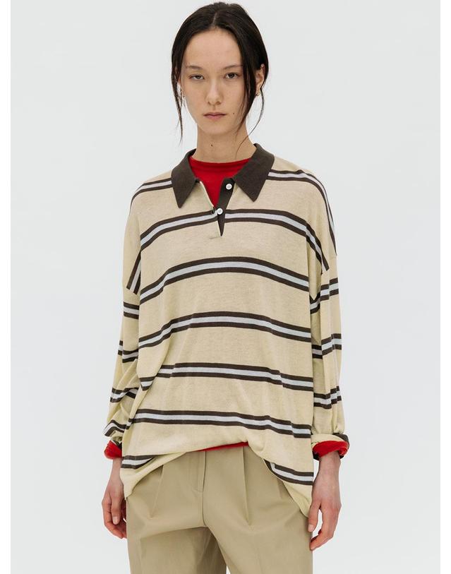 르비에르 STRIPE OVER-FIT COLLAR KNIT (LIGHT YELLOW) 착용컷